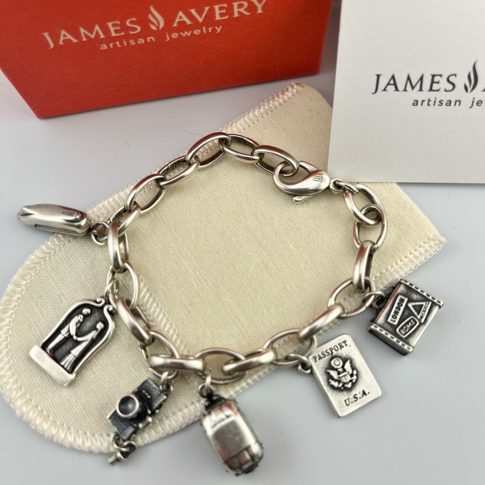 James Avery Silver Travel Changeable 6-Charm Bracelet Large 8 1/4" *Retired*